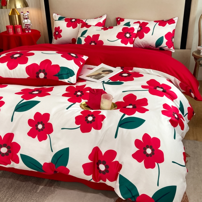 91家纺网 家纺一手货源 找家纺 用心 2022新款数码印花婚庆四件套 依恋