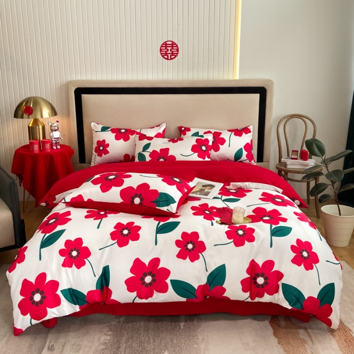 91家纺网 家纺一手货源 找家纺 用心 2022新款数码印花婚庆四件套 依恋