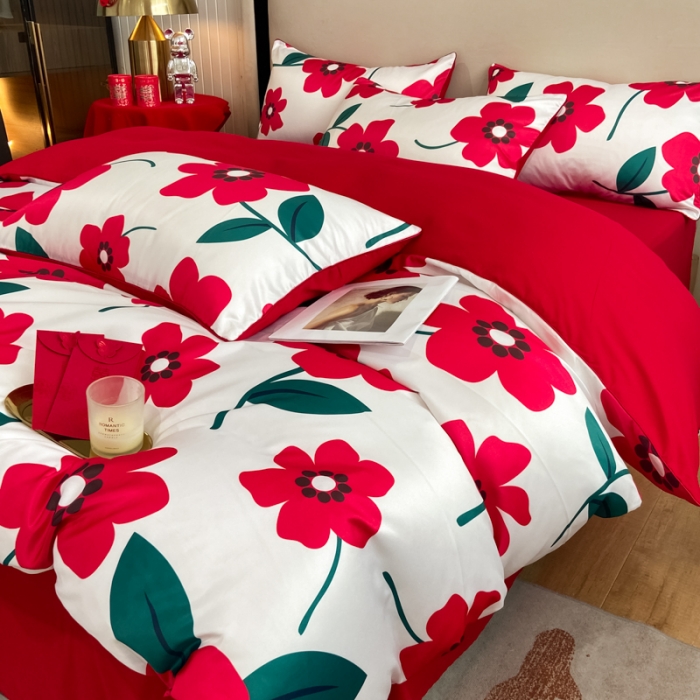 91家纺网 家纺一手货源 找家纺 用心 2022新款数码印花婚庆四件套 依恋