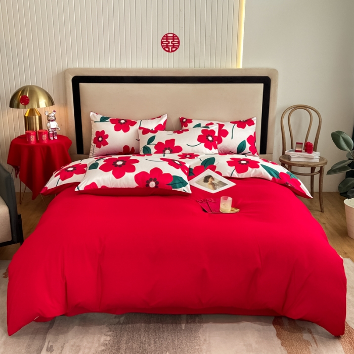 91家纺网 家纺一手货源 找家纺 用心 2022新款数码印花婚庆四件套 依恋