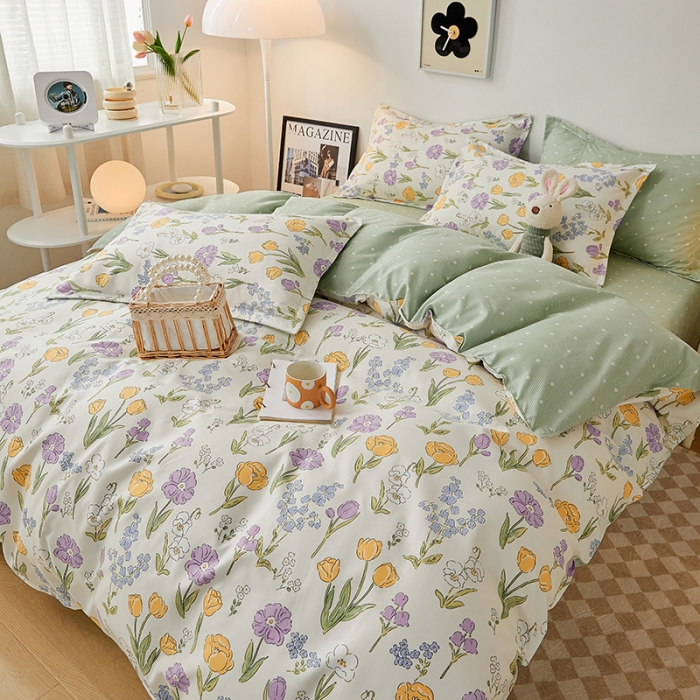 91家纺网 家纺一手货源 找家纺 世爵 2023新款加厚磨毛印花四件套 朵朵花开