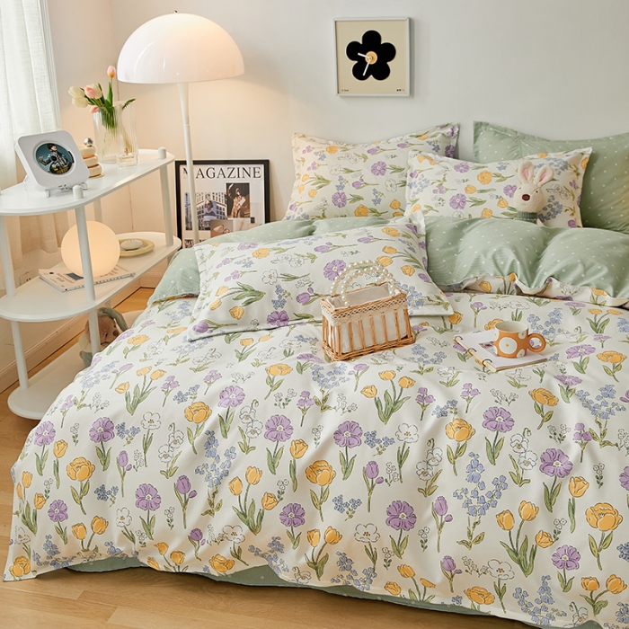 91家纺网 家纺一手货源 找家纺 世爵 2023新款加厚磨毛印花四件套 朵朵花开