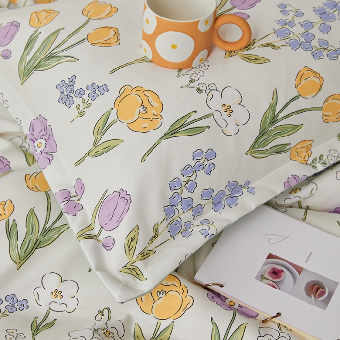 91家纺网 家纺一手货源 找家纺 世爵 2023新款加厚磨毛印花四件套 朵朵花开