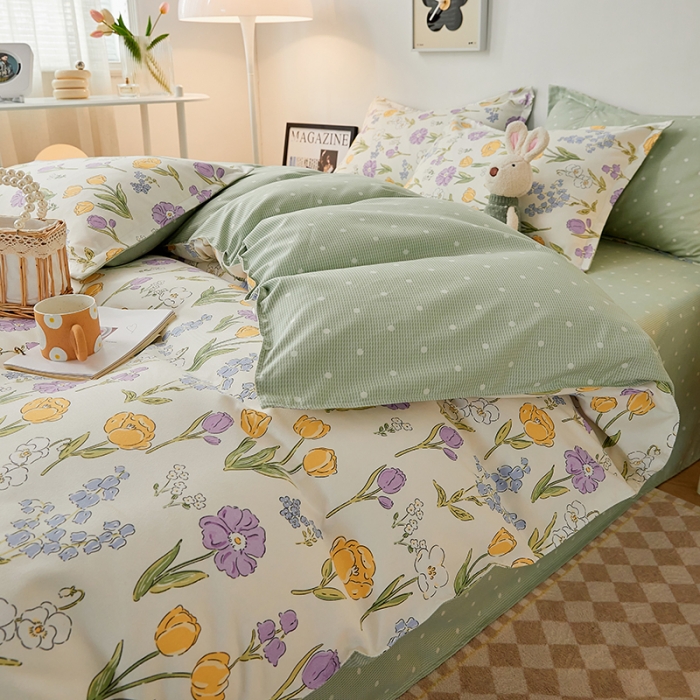 91家纺网 家纺一手货源 找家纺 世爵 2023新款加厚磨毛印花四件套 朵朵花开