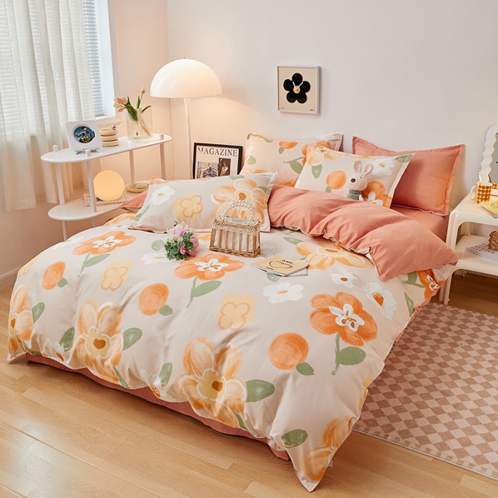 91家纺网 家纺一手货源 找家纺 世爵 2023新款加厚磨毛印花四件套 暖阳花开