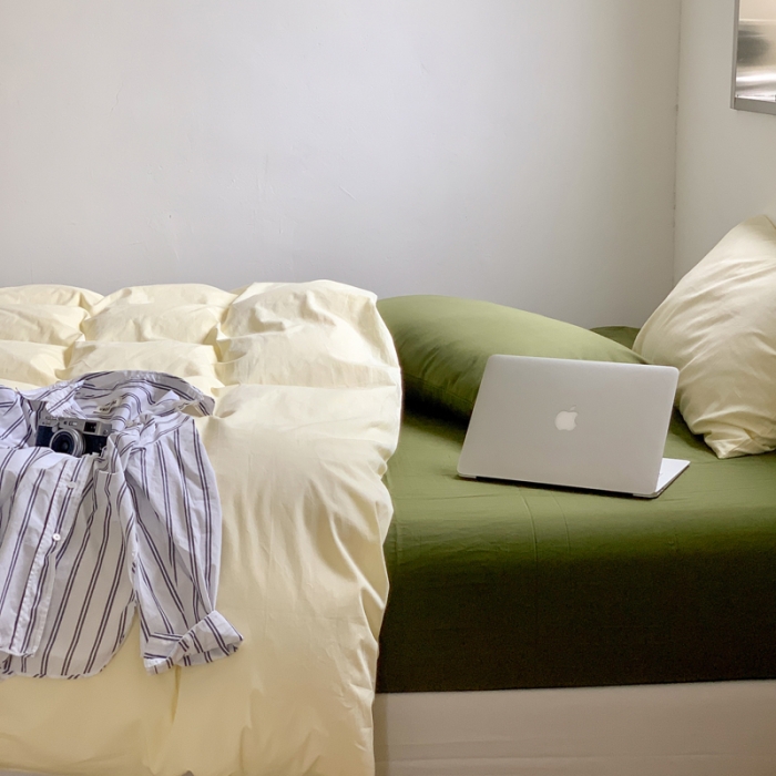 91家纺网 家纺一手货源 找家纺 例外Home新款40s全棉水洗棉混搭系列四件套 豆汁黄橄榄绿