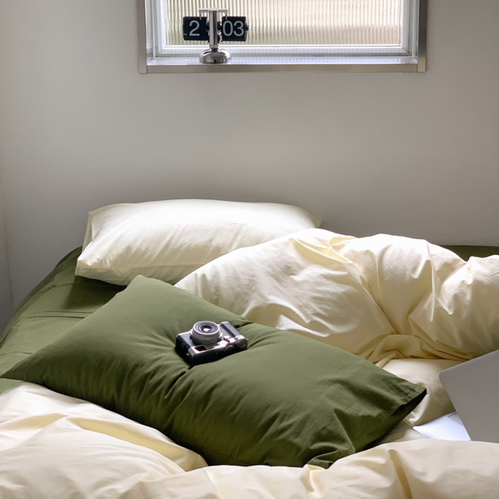 91家纺网 家纺一手货源 找家纺 例外Home新款40s全棉水洗棉混搭系列四件套 豆汁黄橄榄绿