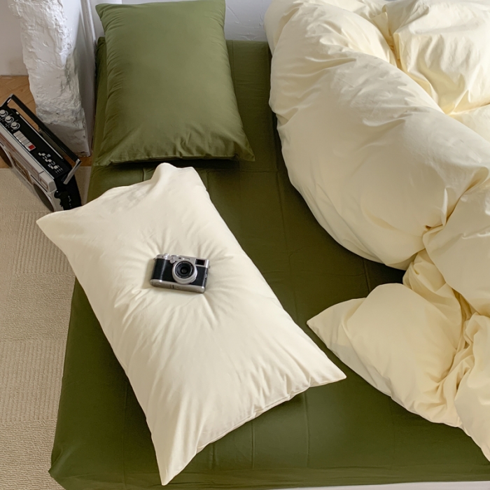 91家纺网 家纺一手货源 找家纺 例外Home新款40s全棉水洗棉混搭系列四件套 豆汁黄橄榄绿