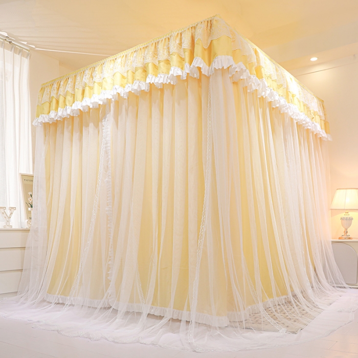 91家纺网 家纺一手货源 找家纺 迪凡保罗 2023新款2304双层落地遮光蚊帐 黄金叶