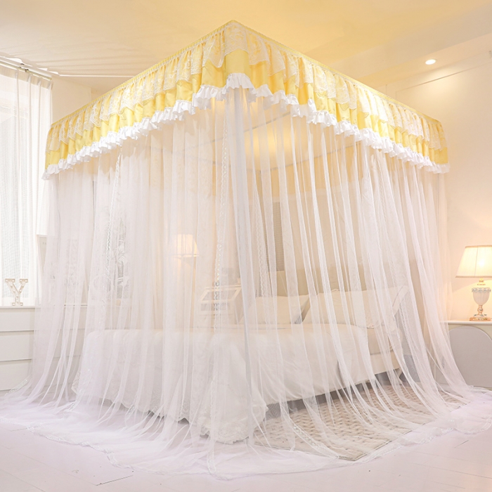 91家纺网 家纺一手货源 找家纺 迪凡保罗 2023新款2304双层落地遮光蚊帐 黄金叶