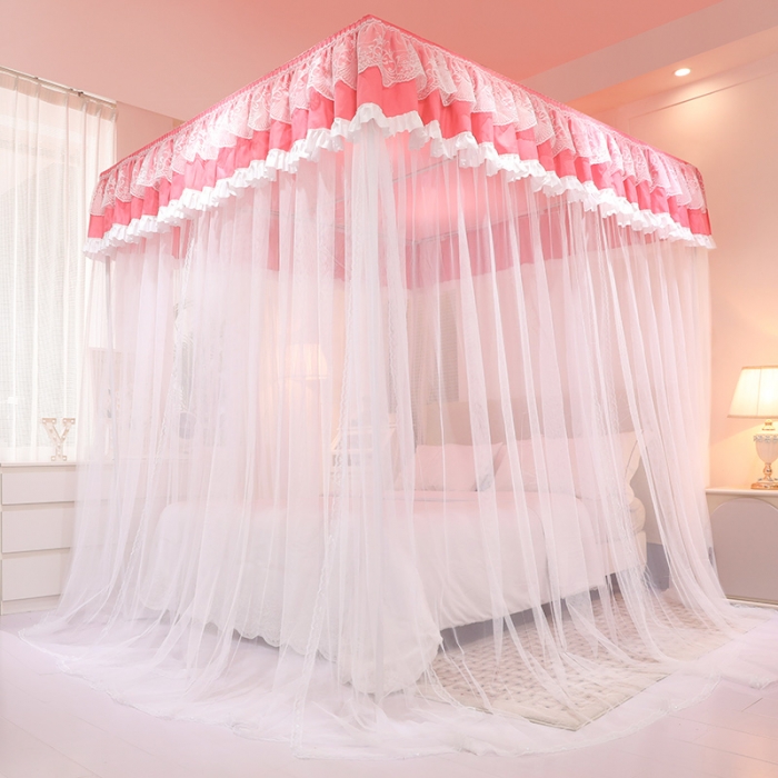 91家纺网 家纺一手货源 找家纺 迪凡保罗 2023新款2304双层落地遮光蚊帐 西瓜红