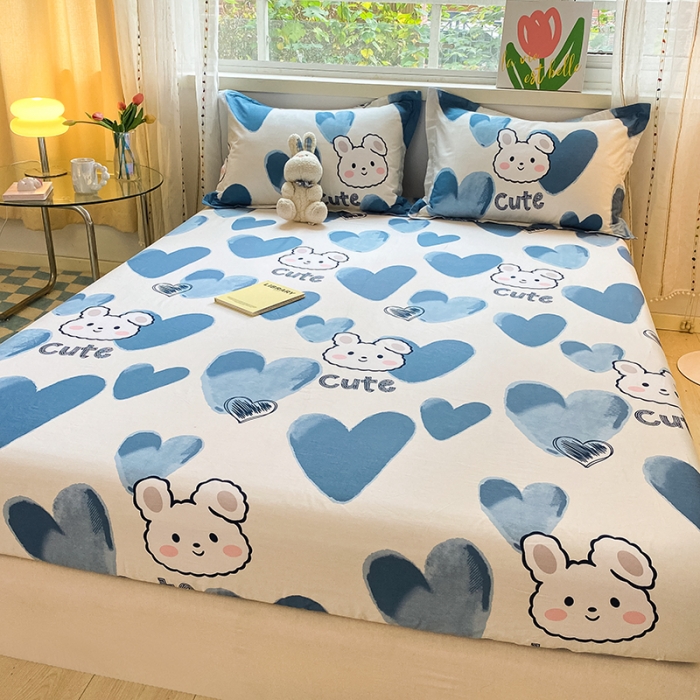 91家纺网 家纺一手货源 找家纺 菲梵  2025年新款喷气小清新全棉印花单品床笠及三件套班尼兔