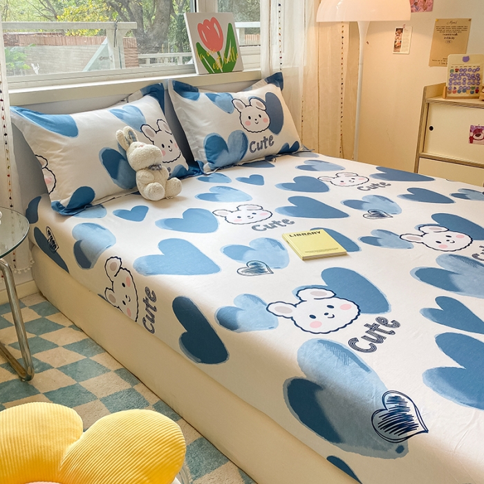 91家纺网 家纺一手货源 找家纺 菲梵  2025年新款喷气小清新全棉印花单品床笠及三件套班尼兔