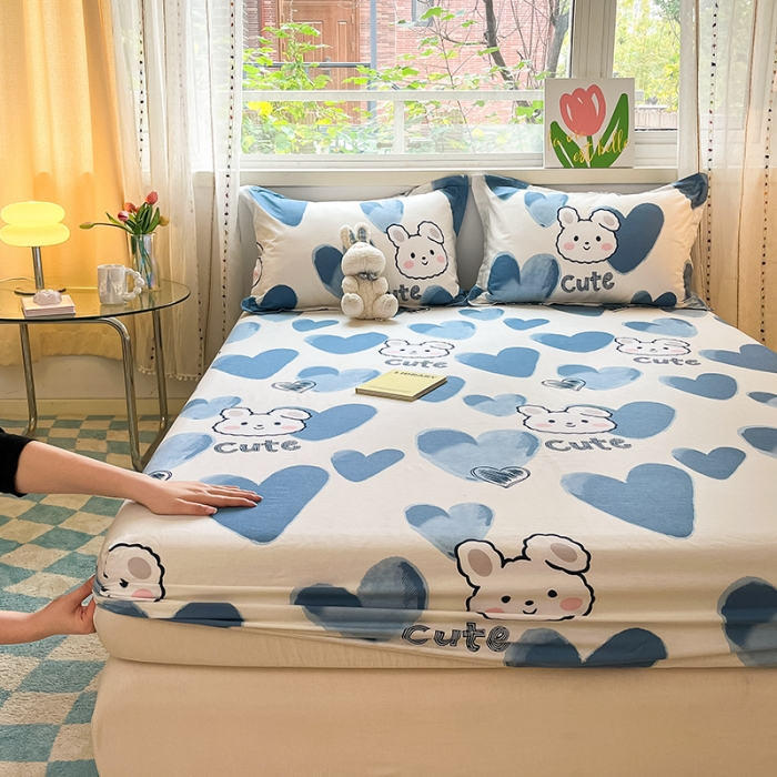 91家纺网 家纺一手货源 找家纺 菲梵  2025年新款喷气小清新全棉印花单品床笠及三件套班尼兔