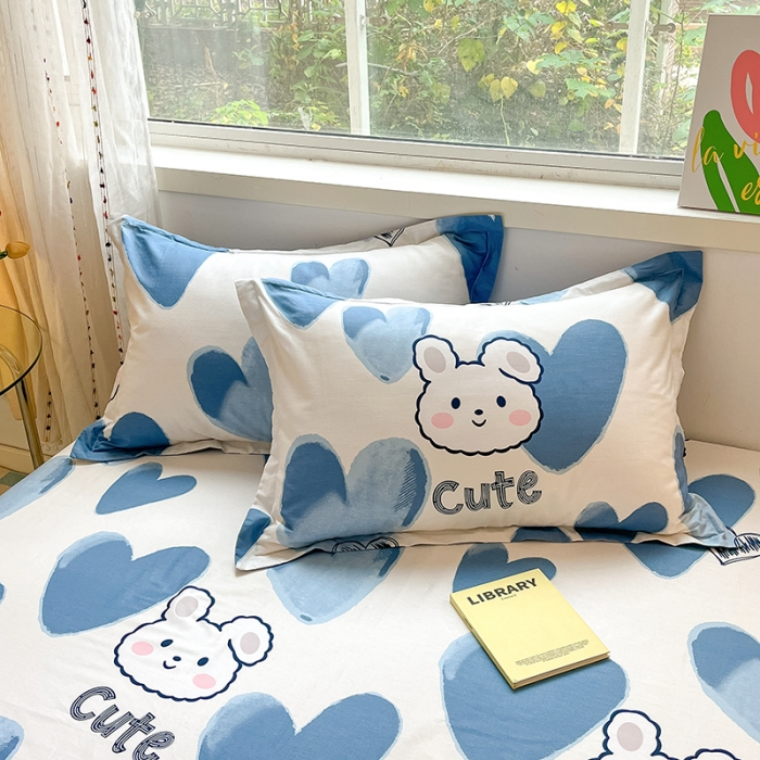 91家纺网 家纺一手货源 找家纺 菲梵  2025年新款喷气小清新全棉印花单品床笠及三件套班尼兔