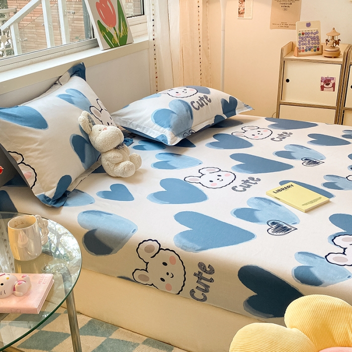 91家纺网 家纺一手货源 找家纺 菲梵  2025年新款喷气小清新全棉印花单品床笠及三件套班尼兔