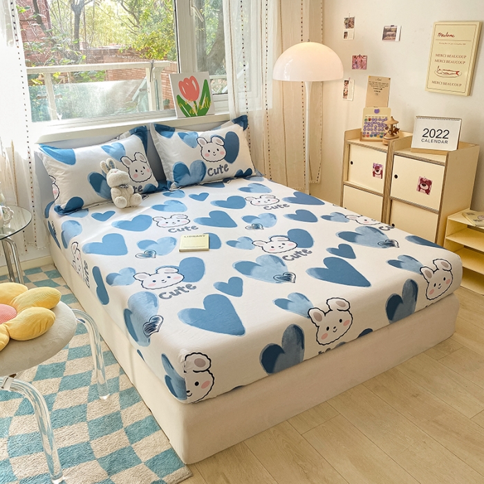 91家纺网 家纺一手货源 找家纺 菲梵  2025年新款喷气小清新全棉印花单品床笠及三件套班尼兔