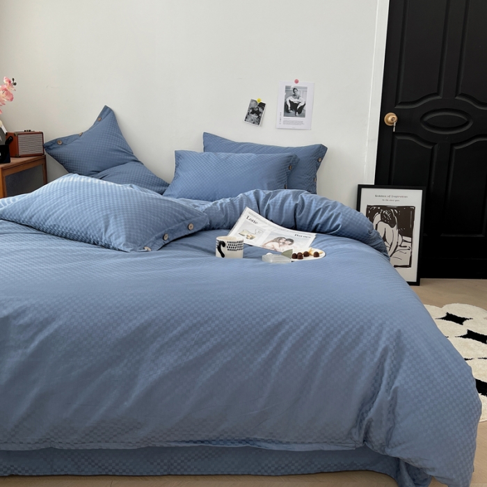 91家纺网 家纺一手货源 找家纺 (总) 三朵 2023新款全棉提花贡缎锻格四件套-场景二