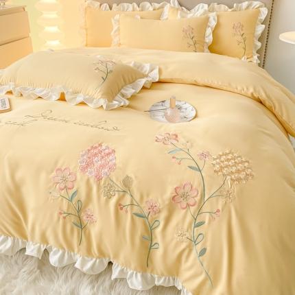 91家纺网 家纺一手货源 找家纺 （总）富盛 2024新款水洗亲肤棉刺绣四件套公主风四件套