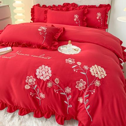 91家纺网 家纺一手货源 找家纺 （总）富盛 2024新款水洗亲肤棉刺绣四件套公主风四件套