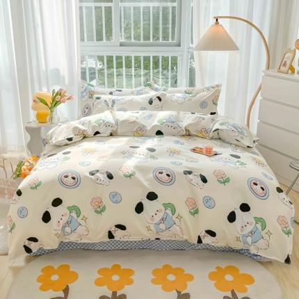 91家纺网 家纺一手货源 找家纺 花伞家居 2022直播网销斜纹加厚磨毛印花植物羊绒四件套胖胖狗