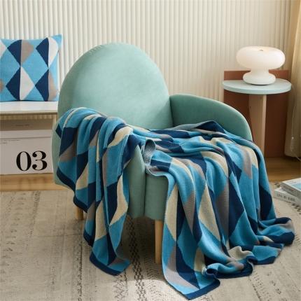 91家纺网 家纺一手货源 找家纺 暖绵绵 2025新款针织全棉盖毯暮云系列 蓝色