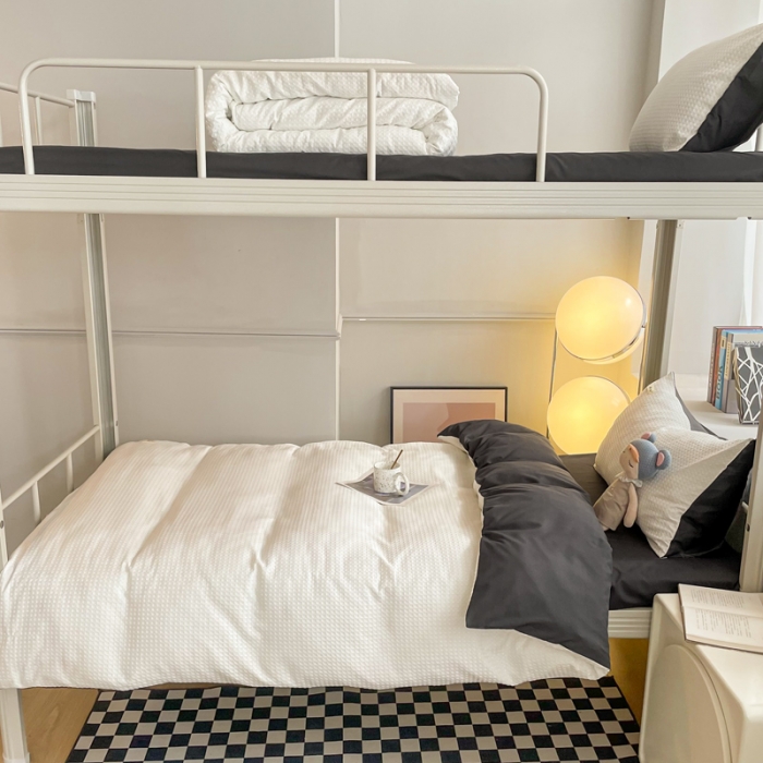 91家纺网 家纺一手货源 找家纺 海岛哥哥 2024新款华夫格系列上下铺小床三件套四件套 华夫格-白色