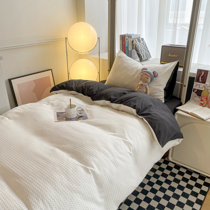 91家纺网 家纺一手货源 找家纺 海岛哥哥 2024新款华夫格系列上下铺小床三件套四件套 华夫格-白色