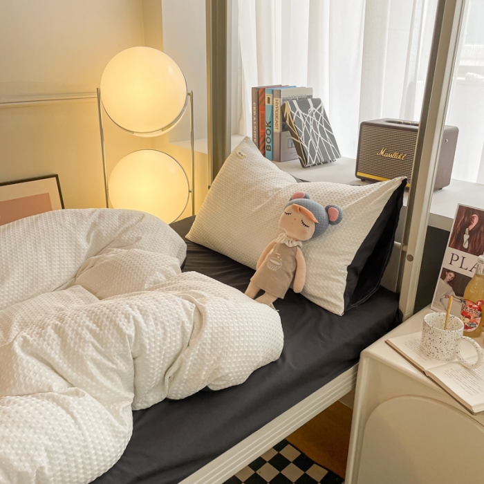 91家纺网 家纺一手货源 找家纺 海岛哥哥 2024新款华夫格系列上下铺小床三件套四件套 华夫格-白色