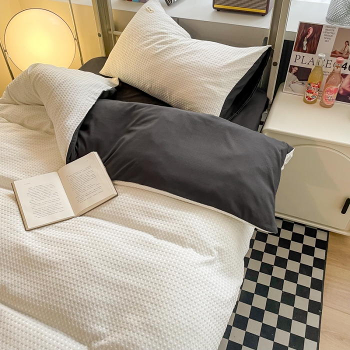 91家纺网 家纺一手货源 找家纺 海岛哥哥 2024新款华夫格系列上下铺小床三件套四件套 华夫格-白色