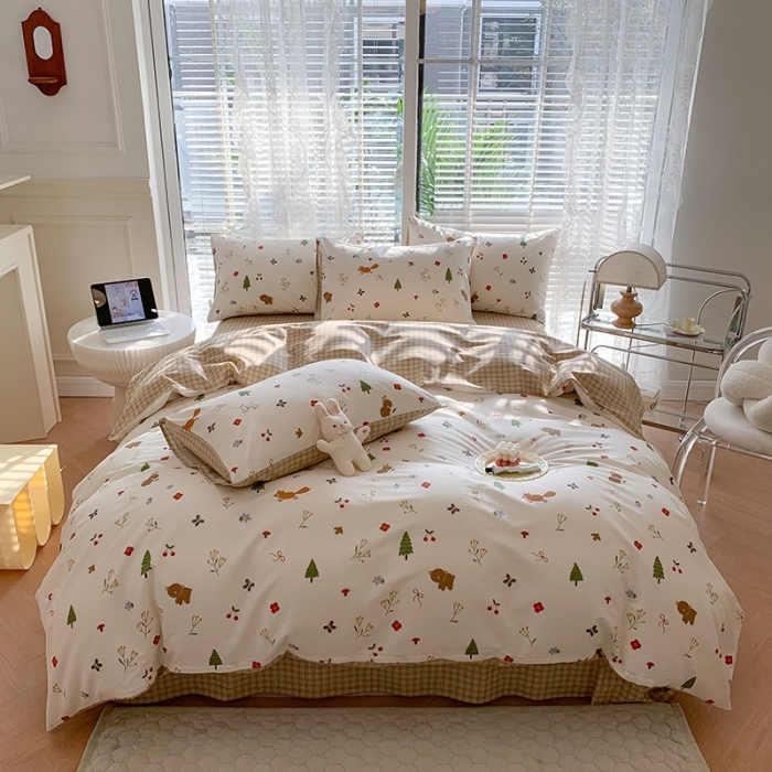 91家纺网 家纺一手货源 找家纺 澳萝拉 2023新款全棉印花四件套会员减5元野餐森林