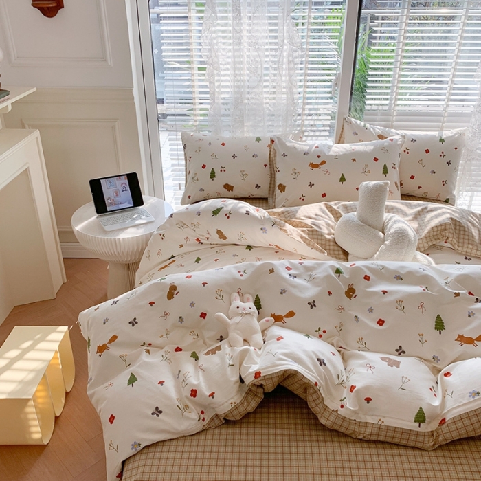 91家纺网 家纺一手货源 找家纺 澳萝拉 2023新款全棉印花四件套会员减5元野餐森林