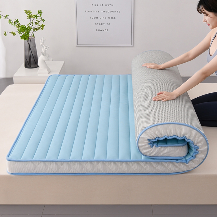 91家纺网 家纺一手货源 找家纺 亿丁点2023新款Ａ类牛奶丝乳胶记忆棉充填 A类牛奶丝大床天蓝色5cm