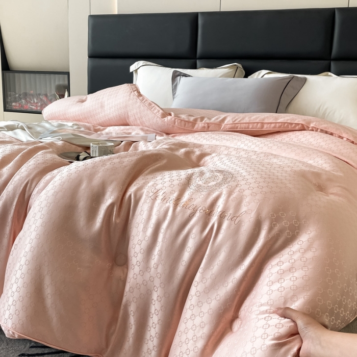 91家纺网 家纺一手货源 找家纺 伊被源 2023新款亲肤磨毛提花冬被被子被芯-四叶草 粉色