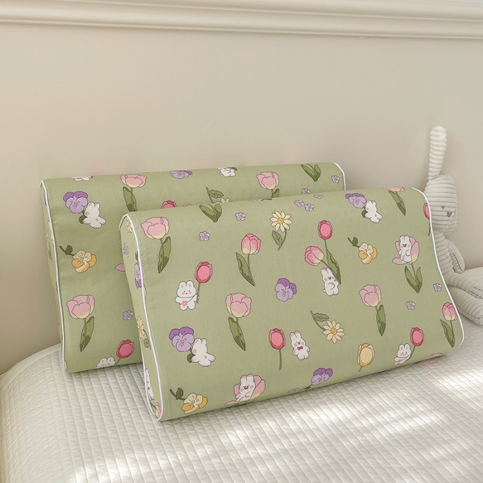 91家纺网 家纺一手货源 找家纺 良佐生活 2023新款A类60支全棉贡缎乳胶枕枕套 花仙兔