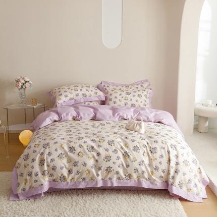 91家纺网 家纺一手货源 找家纺 简宜家居 2023新款纯棉全棉斜纹小清新宽边四件套 初遇见