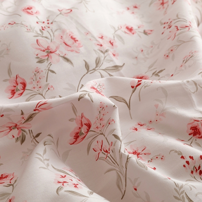 91家纺网 家纺一手货源 找家纺 简宜家居 2023新款纯棉全棉斜纹小清新宽边四件套 花忆粉