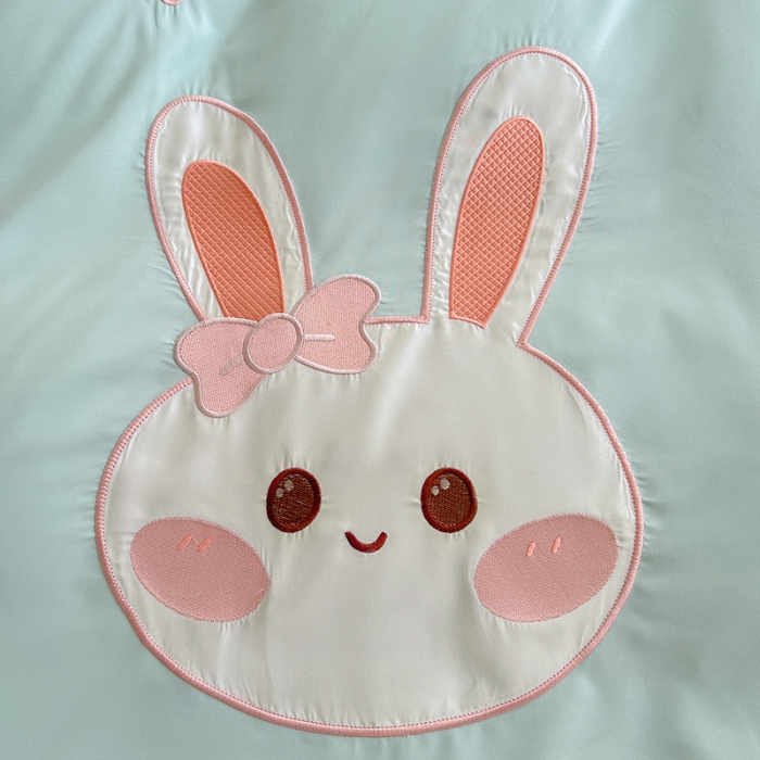 91家纺网 家纺一手货源 找家纺 娜娜 2023新款加密水洗棉刺绣四件套-萌萌兔 萌萌兔-繁星蓝