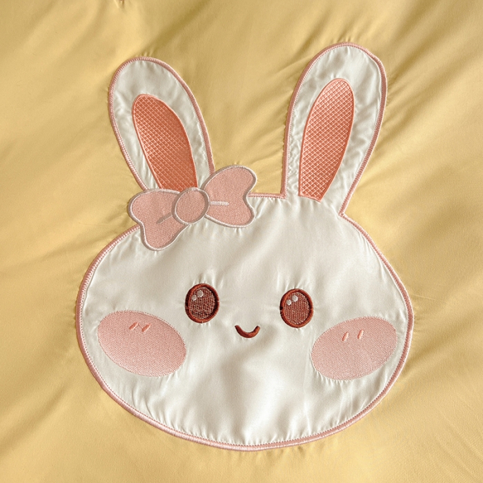 91家纺网 家纺一手货源 找家纺 娜娜 2023新款加密水洗棉刺绣四件套-萌萌兔 萌萌兔-奶油黄