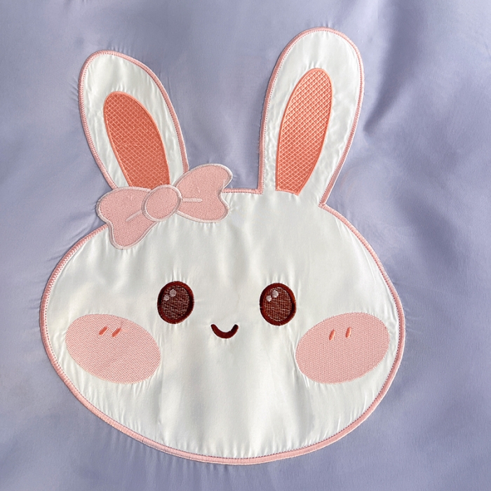 91家纺网 家纺一手货源 找家纺 娜娜 2023新款加密水洗棉刺绣四件套-萌萌兔 萌萌兔-优雅紫