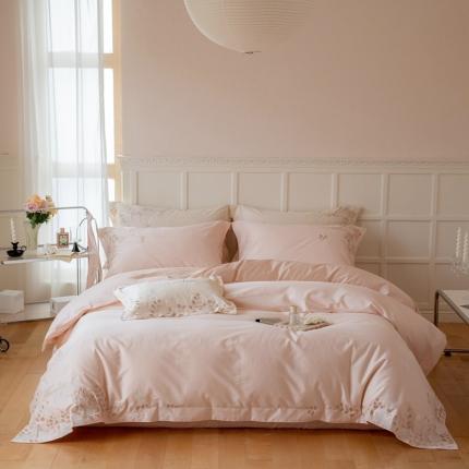 91家纺网 家纺一手货源 找家纺 鹿班家居  100支长绒棉刺绣四件套-白月影 樱花粉标准会员-20