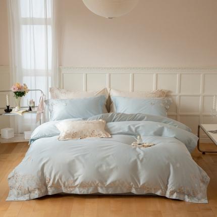 91家纺网 家纺一手货源 找家纺 鹿班家居 100支长绒棉刺绣四件套-白月影 月光蓝标准会员-20