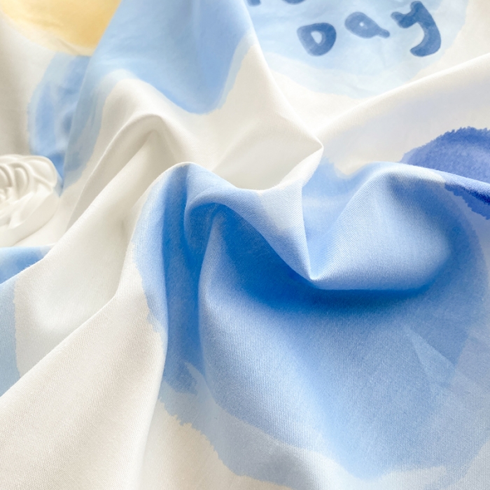 91家纺网 家纺一手货源 找家纺 简宜家居 2023新款小清新卡通纯棉全棉斜纹四件套 蓝色心愿