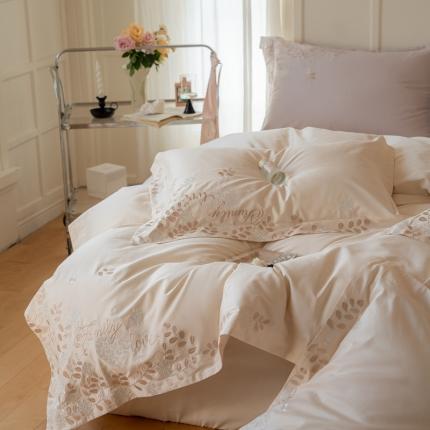 鹿班家居 100支长绒棉刺绣四件套-白月影 奶昔白标准会员-20