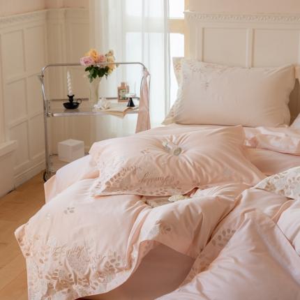 鹿班家居  100支长绒棉刺绣四件套-白月影 樱花粉标准会员-20