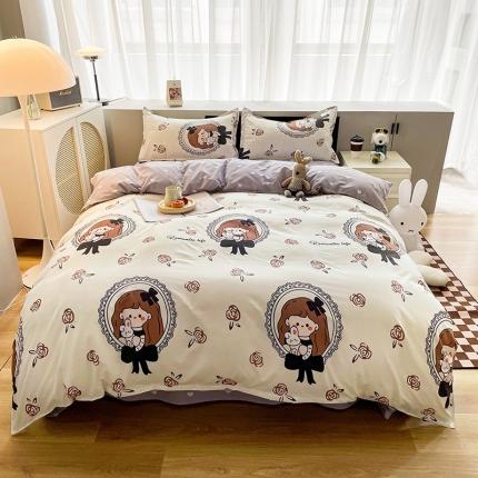 91家纺网 家纺一手货源 找家纺 宏源2022年12月新款芦荟棉亲肤印花四件套 玫瑰女孩