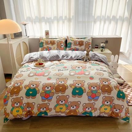 91家纺网 家纺一手货源 找家纺 宏源2022年12月新款芦荟棉亲肤印花四件套 派对熊