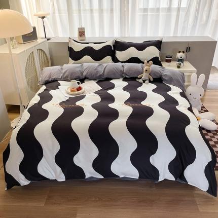 91家纺网 家纺一手货源 找家纺 宏源2022年12月新款芦荟棉亲肤印花四件套 时尚波纹