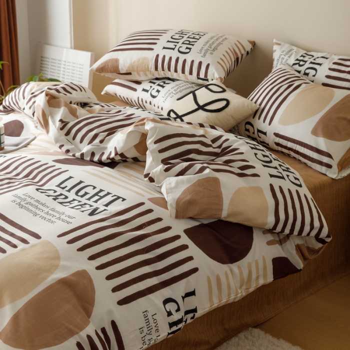 91家纺网 家纺一手货源 找家纺 蓝邻家纺 2023新款全棉印花四件套简约系类四件套 布亚-咖