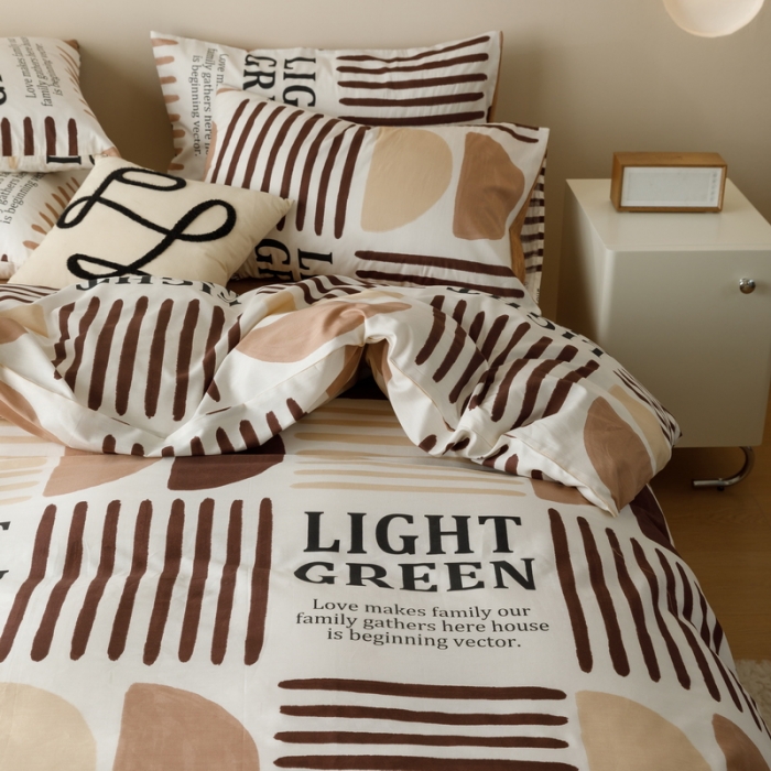 91家纺网 家纺一手货源 找家纺 蓝邻家纺 2023新款全棉印花四件套简约系类四件套 布亚-咖